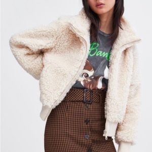 ZARA trf collection Fuzzy Zip Up Bomber Jacket